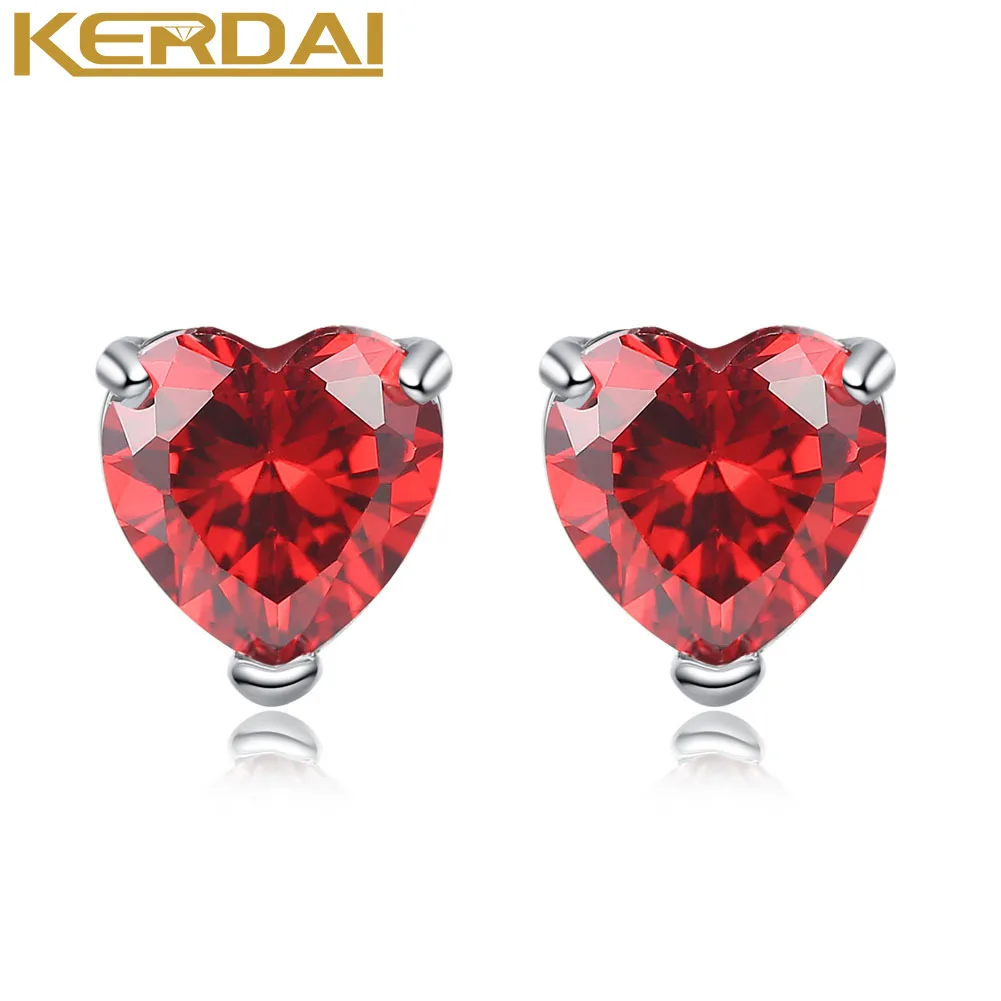 

Women Classic Shining Zircon Earrings Red Purple Stone Heart Shaped White Gold Color Stud Earrings Jewelry
