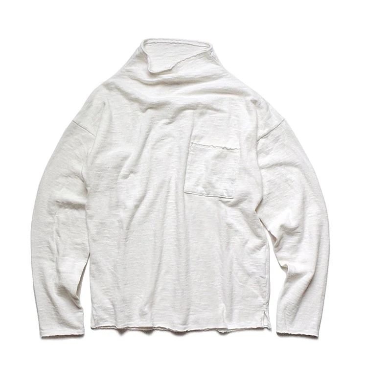 

Однотонные мужские свободные повседневные футболки с длинным рукавом и высоким воротником, 3 цвета