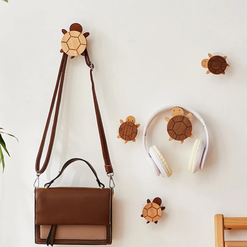 

1PC No Punching Solid Wood Tortoise Hook Children's Room Drawer Handle Animal Wall Hook Hanger Home Storage Decorative Hooks