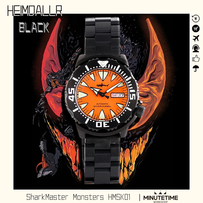 

Механические наручные часы HEIMDALLR Monster V2 Frost Man NH36, водонепроницаемые автоматические светящиеся мужские часы из нержавеющей стали C3 для занят...