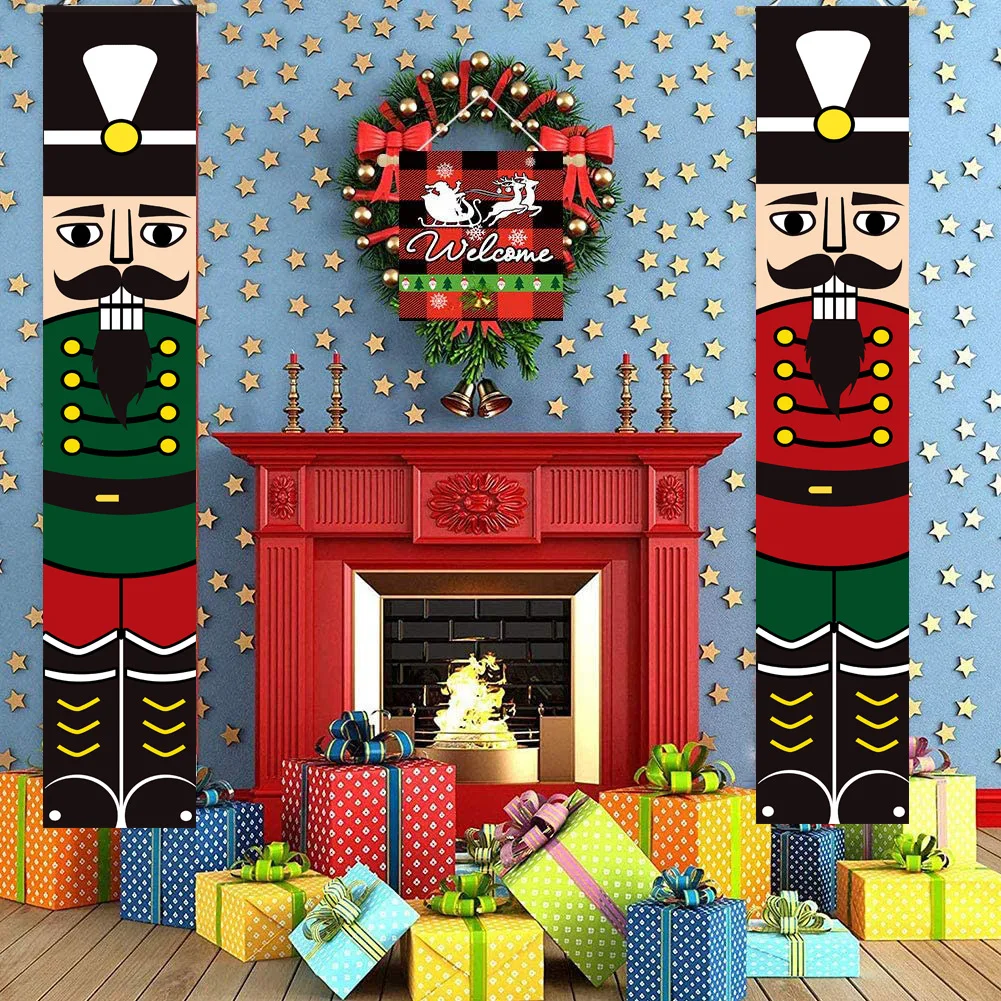 

Nutcracker Soldier Christmas Banner Couplet Christmas Decorations for Home for Holiday Merry Christmas Door Decor Happy New Year