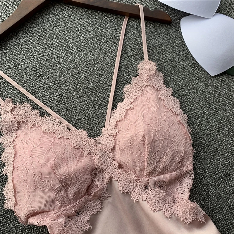 sexy women's lace & satin pajamas sets summer sleeveless sleepwear femme silk pijamas homewear lingerie with shorts