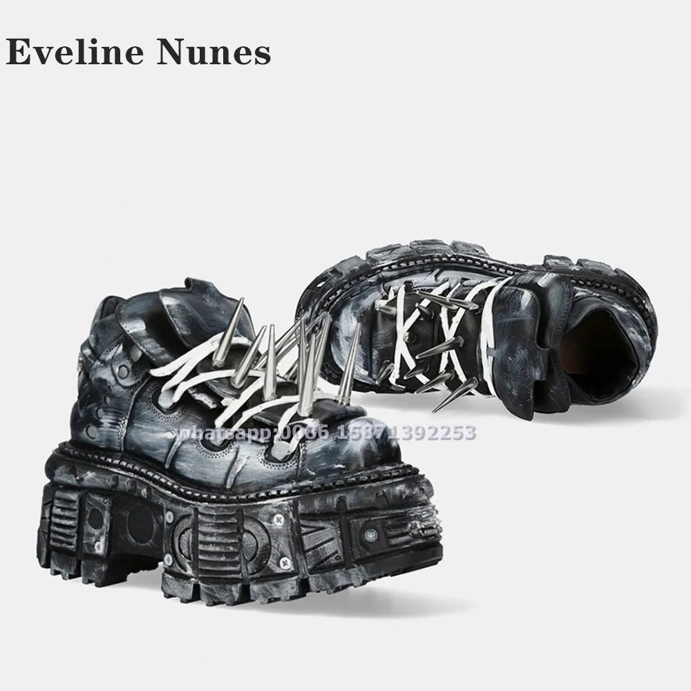 Туфли-лодочки на шнуровке с шипами и заклепками платформе мотоциклетные ботинки