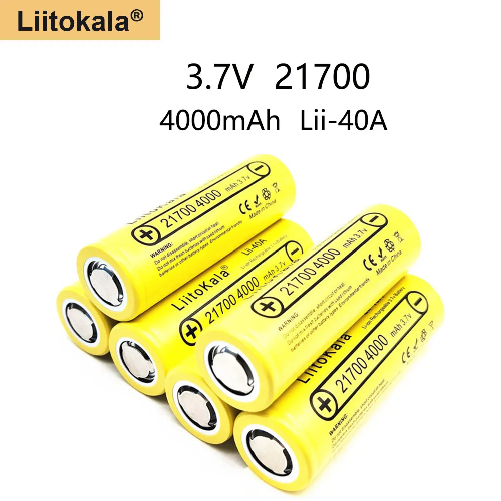 LiitoKala 3.7V 21700 4000 mAh بطارية ليثيوم أيون Lii-40A 14.8W بطارية قابلة للشحن بواسطة الكهربائية إضاءة أمامية للدراجة أداة