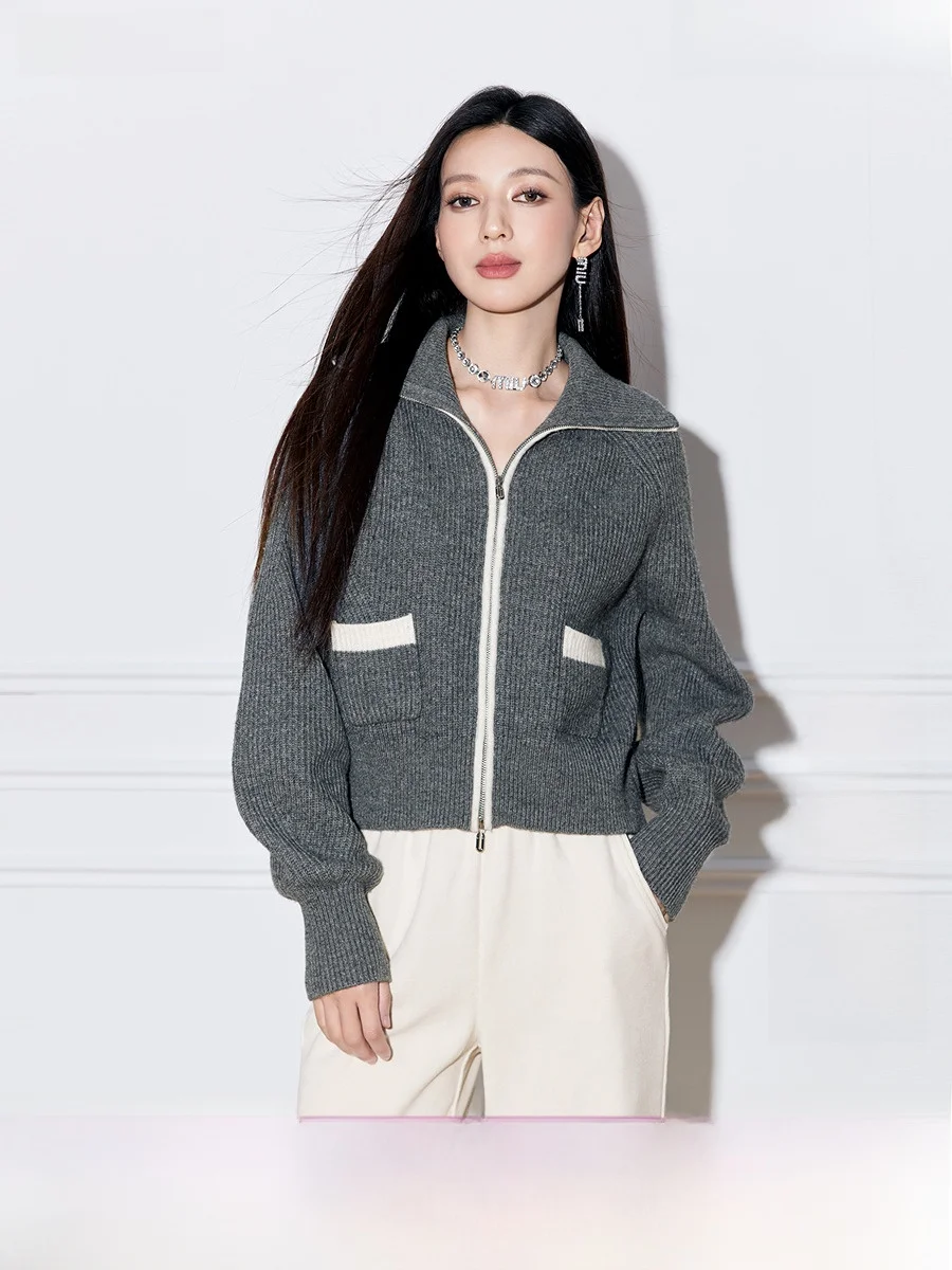 Colve Carver с лацканами в консервативном стиле серый белый шерстяной свитер для