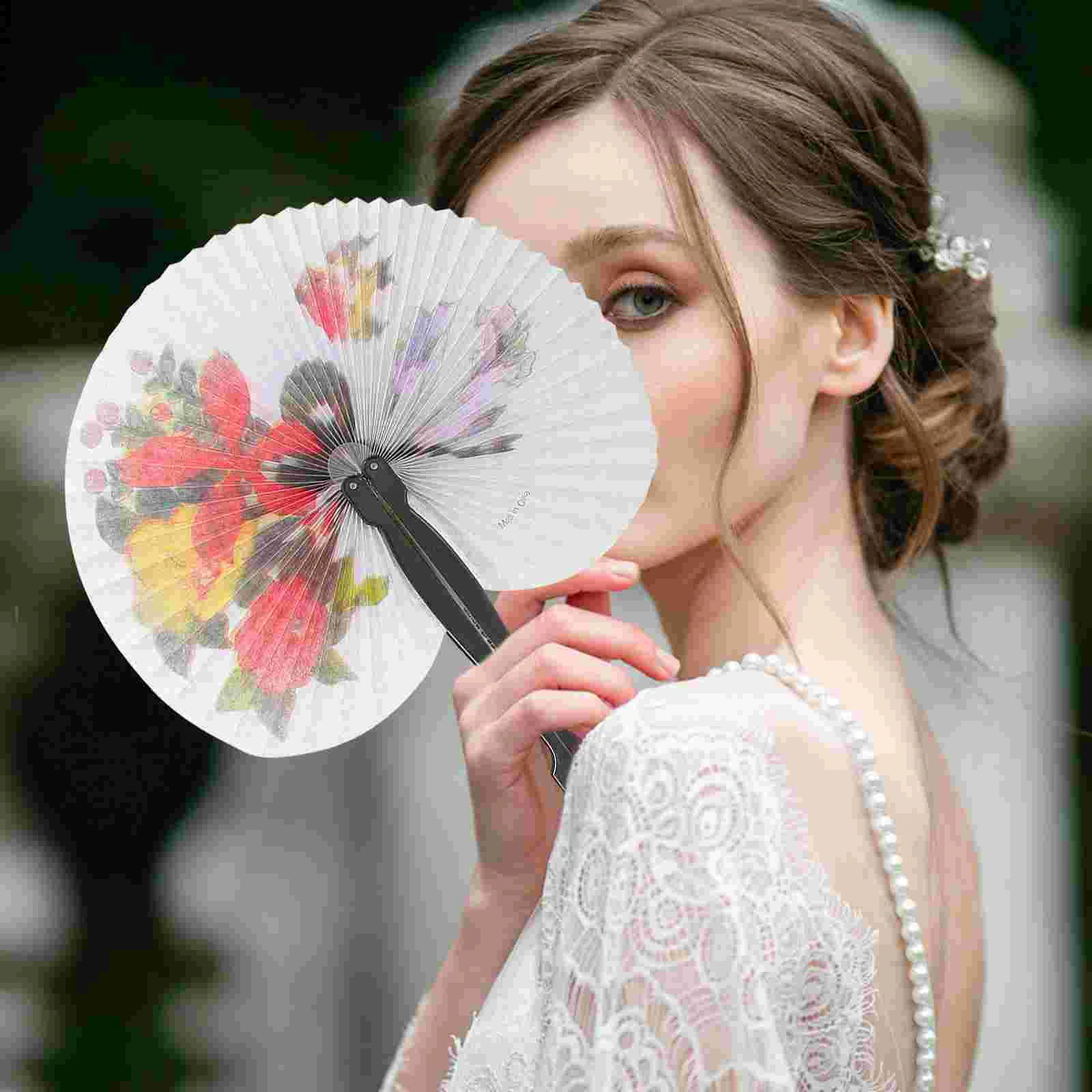 

20 Pcs Folding Hand Fans Retro Decor Oil Painting Paper Round Chinese Oriental Fancy Dress