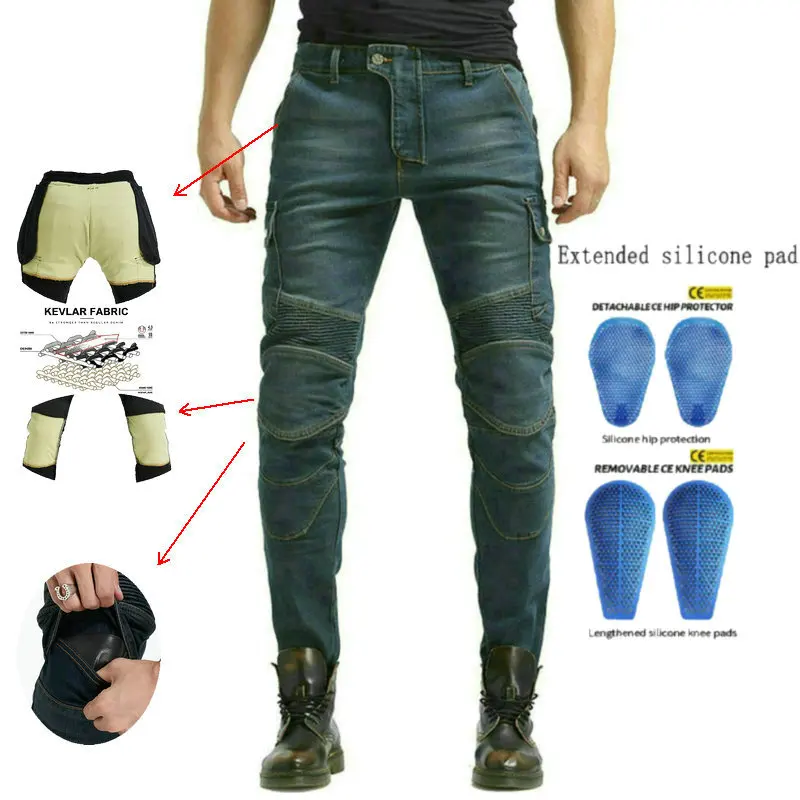 Loong Biker Wear-Resistant Motorcycle Riding Jeans Knight Sports Cycling Loose Straight Pants Wear Resistant Material Trousers