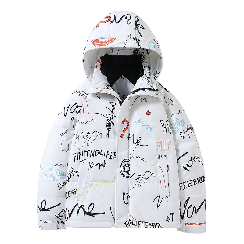 

Мужская повседневная куртка на утином пуху с принтом граффити, теплая уличная одежда в стиле хип-хоп, толстая парка, одежда для осени и зимы, 2023