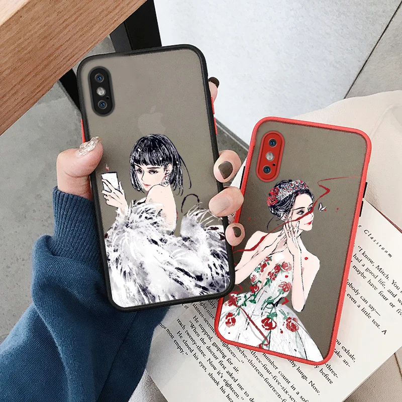 

Hand painted fashionable sexy girl Phone Case For iphone 7 8 plus 12 13 11 14 pro max X XR XS Max SE Hard Shockproof Shell Cover