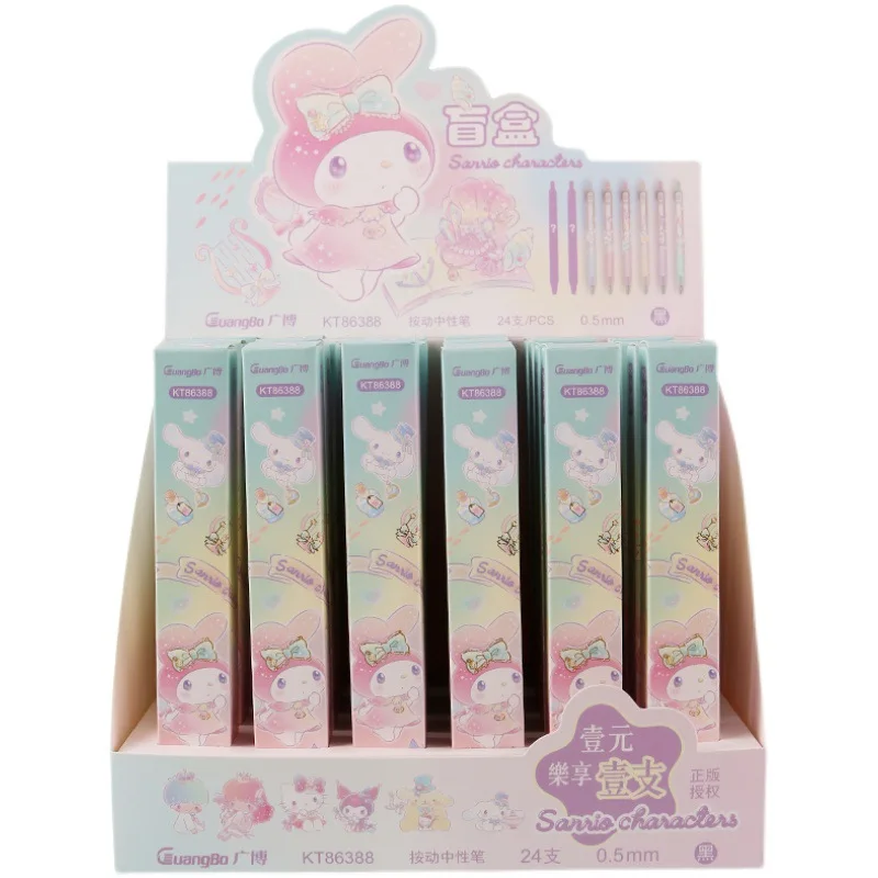 

24pcs/full box Sanrioed Kawaii Anime Cartoon series HelloKitty My melody Cinnamoroll Gorgeous Cute Girl Gel Pen Blind Box Gift