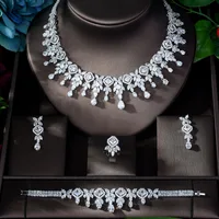 Fashion Zircons High Quality White Gold Color Cubic Zirconia Bridal Wedding Necklace And Earring Sets Party Accessories N-1152