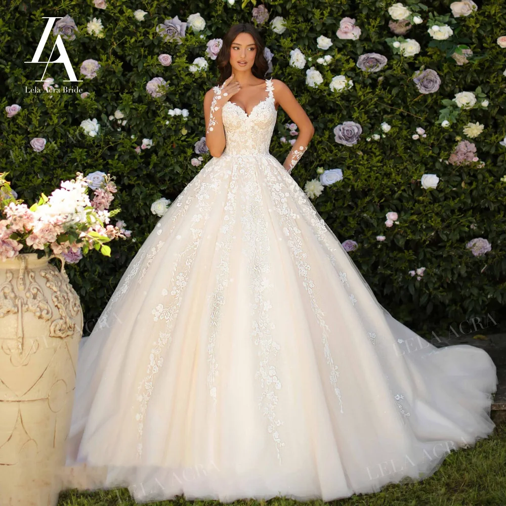 

LelaAcra Sleeveless Wedding Dress 2024 Romantic Appliques Ball Gown Court Train Princess Bride VL202 Plus Size Vestido de Noiva