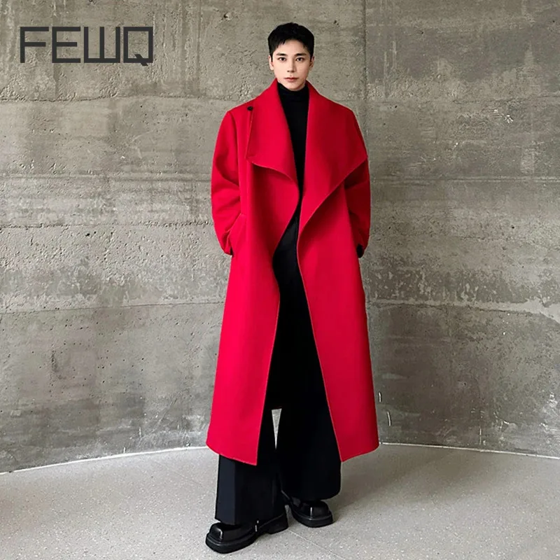 FEWQ корейские новые шикарные мужские шерстяные пальто повседневное двубортное с
