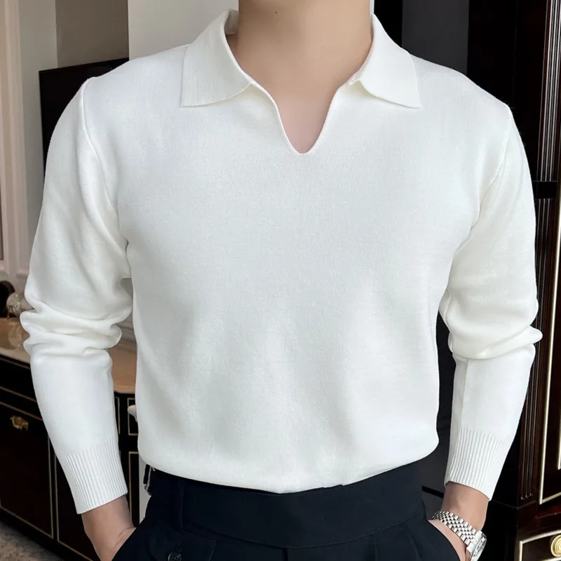 

2023 высокое качество маленький V отворот пуловер свитер цвета вязаный свитер для мужчин Pull Homme мужской зимний свитер брендовый свитер поло