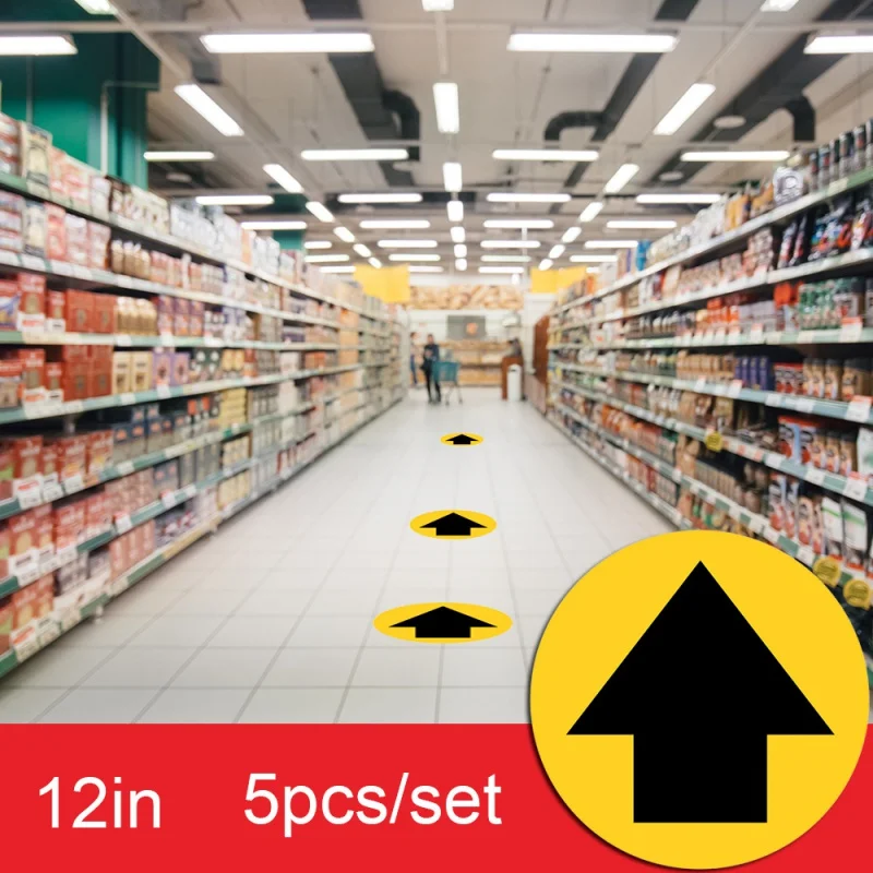 

[Wall Stickers] Xg019 New Crown Warning Label Public Supermarket Social Distance Self-Adhesive Arrow Floor Stickers Non-Slip
