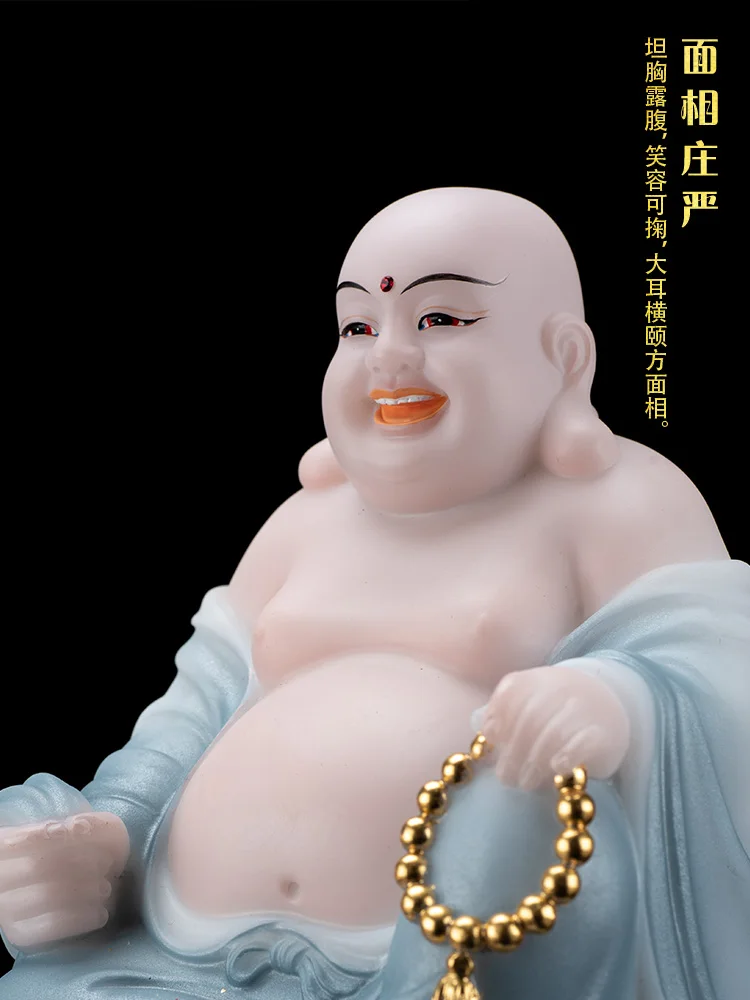 

White marble pearl dumb luster painting Maitreya Buddha Buddha Chinese family worship ornaments living room decoration feng shui