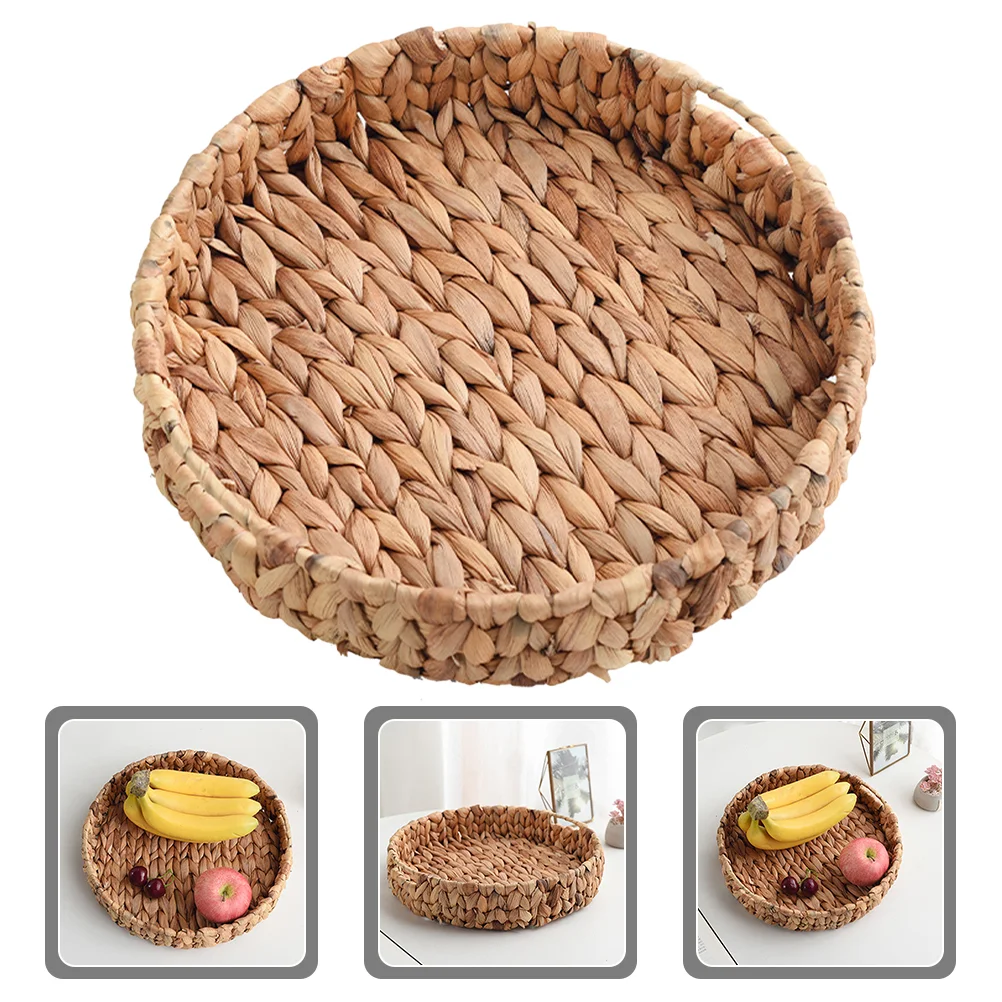 

Basket Tray Serving Storage Wicker Woven Fruit Food Holder Rattan Display Round Baskets Dessert Table Coffee Snack Hyacinth
