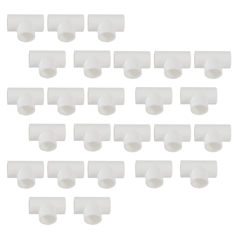 

20Mm PVC Tee 3 Way Water Pipe Tube Adapter Connectors White 25 Pcs