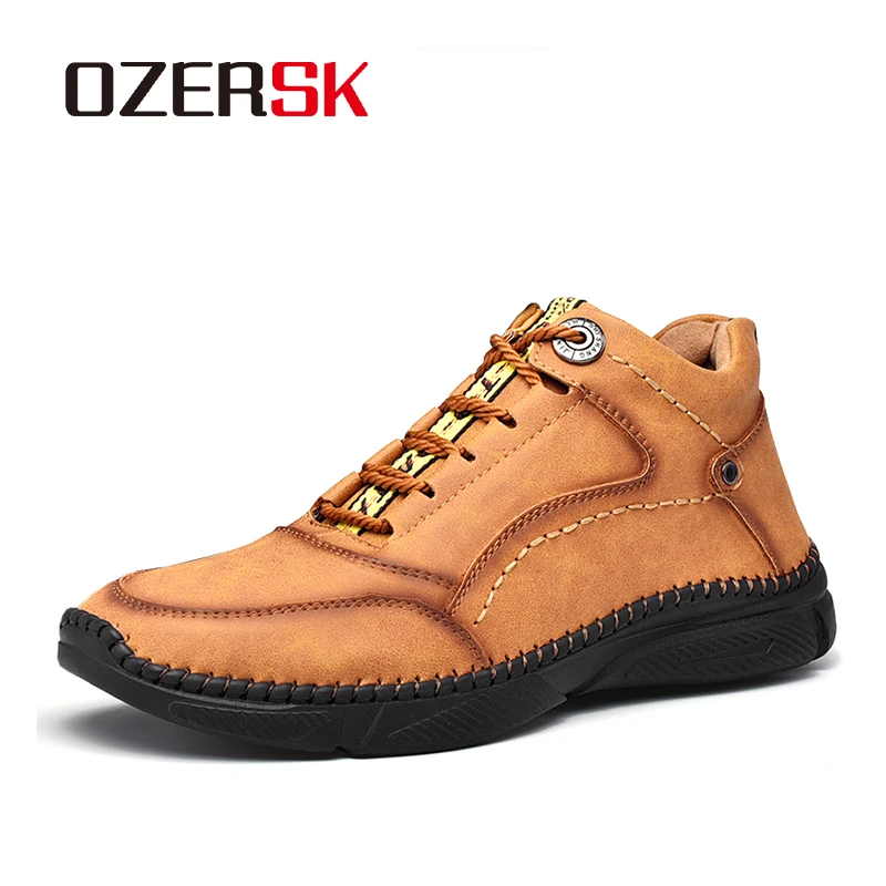 

OZERSK Men's Boots 2023 New Fashion Comfy Outdoor Autumn & Winter Fur Plush Plus Top Quality Walking Shoes Men Casual Boots