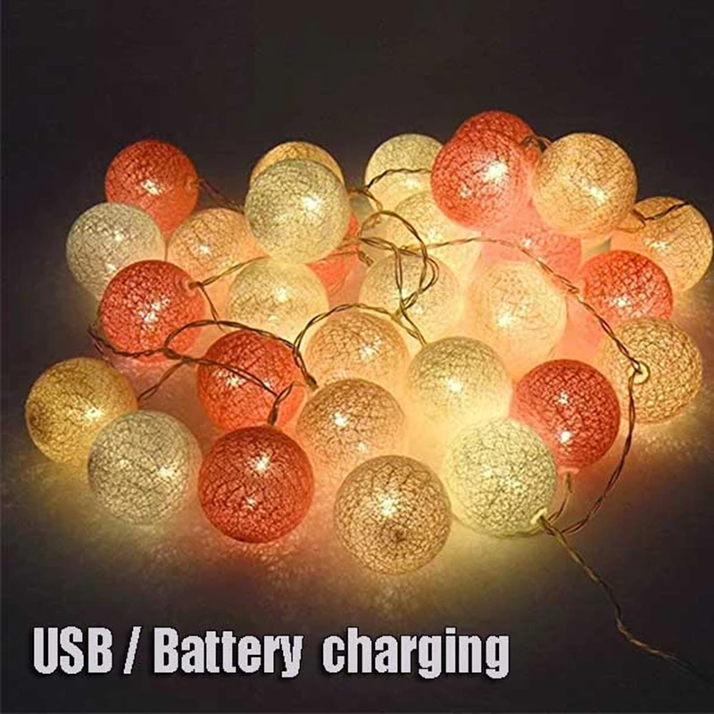 

Гирлянда из хлопковых шариков с зарядкой от аккумулятора USB, 2,2 м, 20 светодиодов