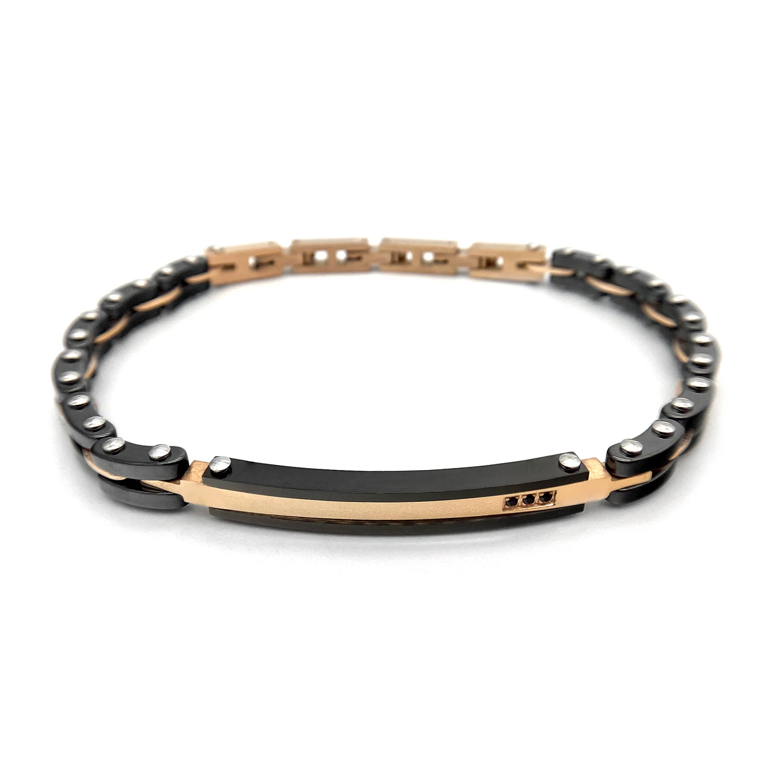 Runda Men’s Bracelet Black Ceramic with Wrist Bands Stainless Steel Inlaid Zircon Adjustable Size 22cm Bracelet Luxury Brand Men