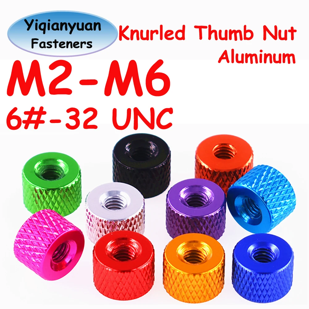 

Yiqianyuan 5 шт. M2-M6 грубая резьба 6 # -32 UNC Алюминиевые красочные круглые гайки с накаткой, затягивающие вручную для проектов DIY