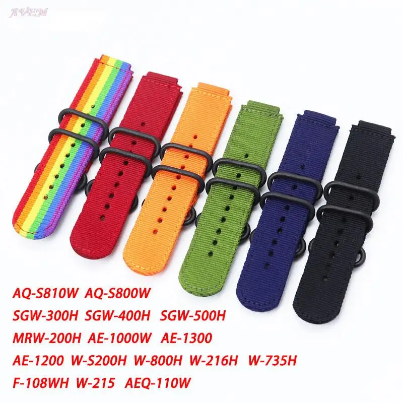 

18mm Nylon Watch Strap For Casio AQ-S810W S800W SGW-300H/400H/500H MRW-200H AE-1000W AE-1300/1200 W-S200H/800H/216H/735H Band