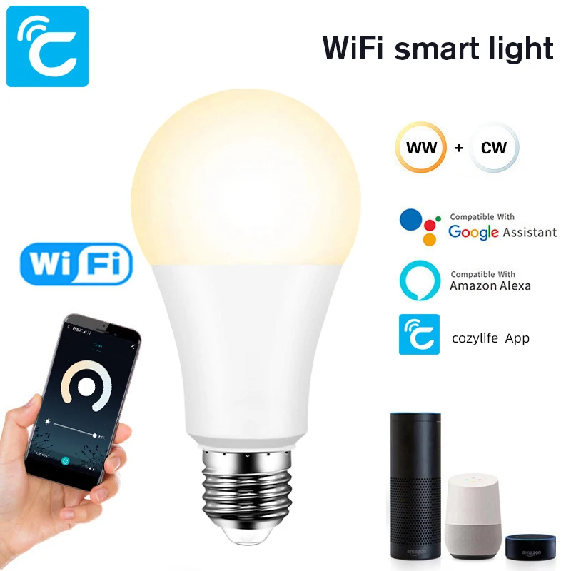 

E27 E26 B22 WiFi Smart Light Speaker Alexa/Google Voice Control Dual Color Bulb Lamp Spotlight Lighting Cold Warm Lamp