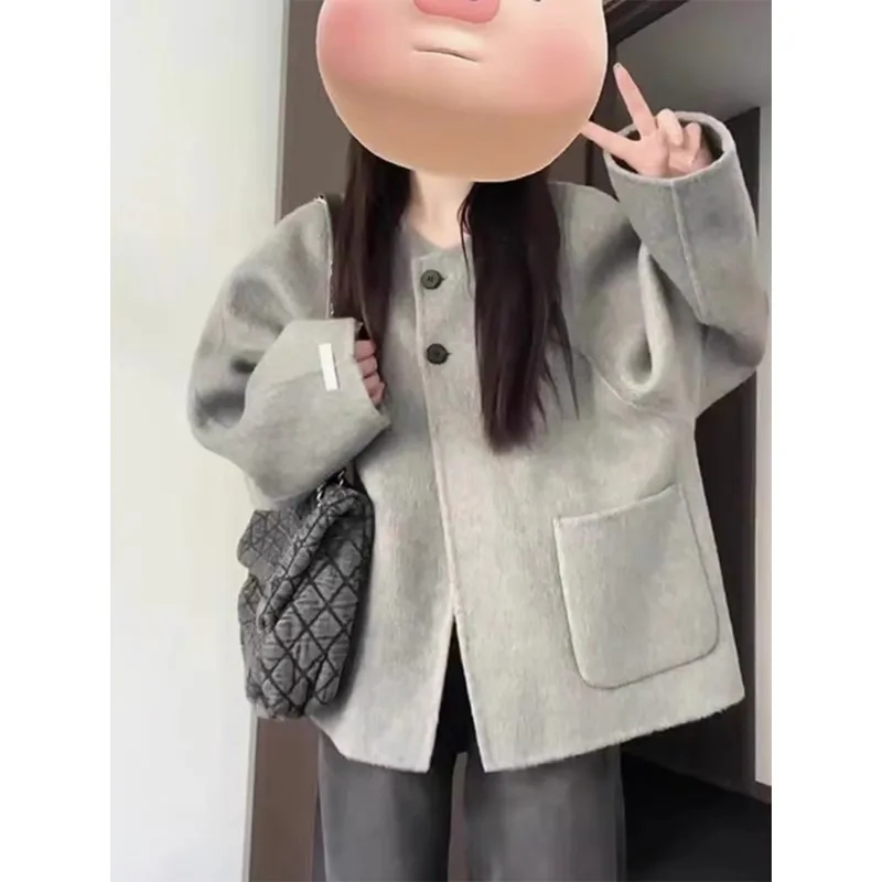 Женская шерстяная куртка во французском стиле sle Hepburn серая свободная утепленная