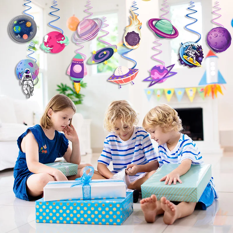 

Astronaut Rocket Planet Theme Party Banner Spiral Flag Outer Space Party Supplies Happy Birthday Party Decorations Kids Boy