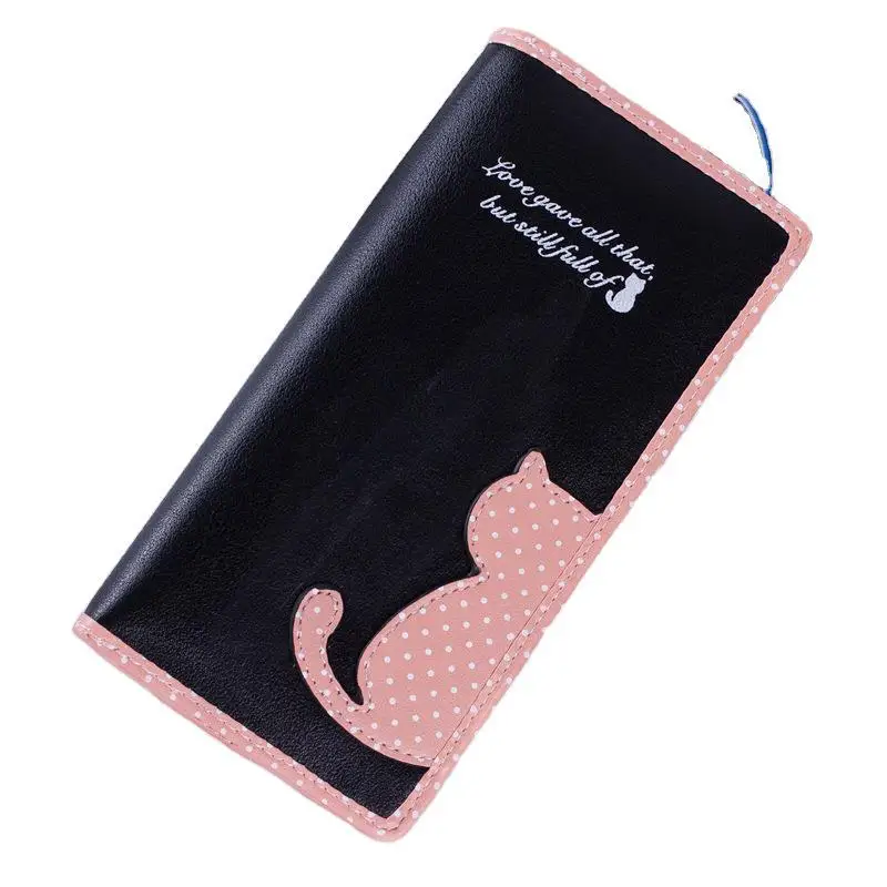 Long Women's Purse Cute Cat Pendant Student Zipper Money Clip Multi-card Slot ID Handheld Bag Girls' Wallet
