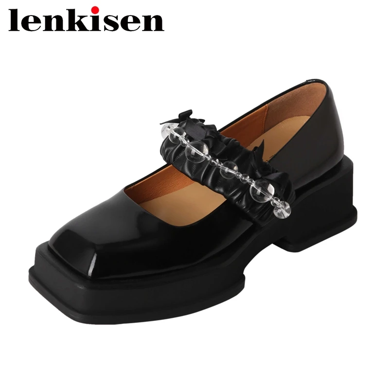 

Женские туфли-лодочки на платформе Lenkisen, из натуральной кожи, с квадратным носком, на высоком каблуке, L1f2