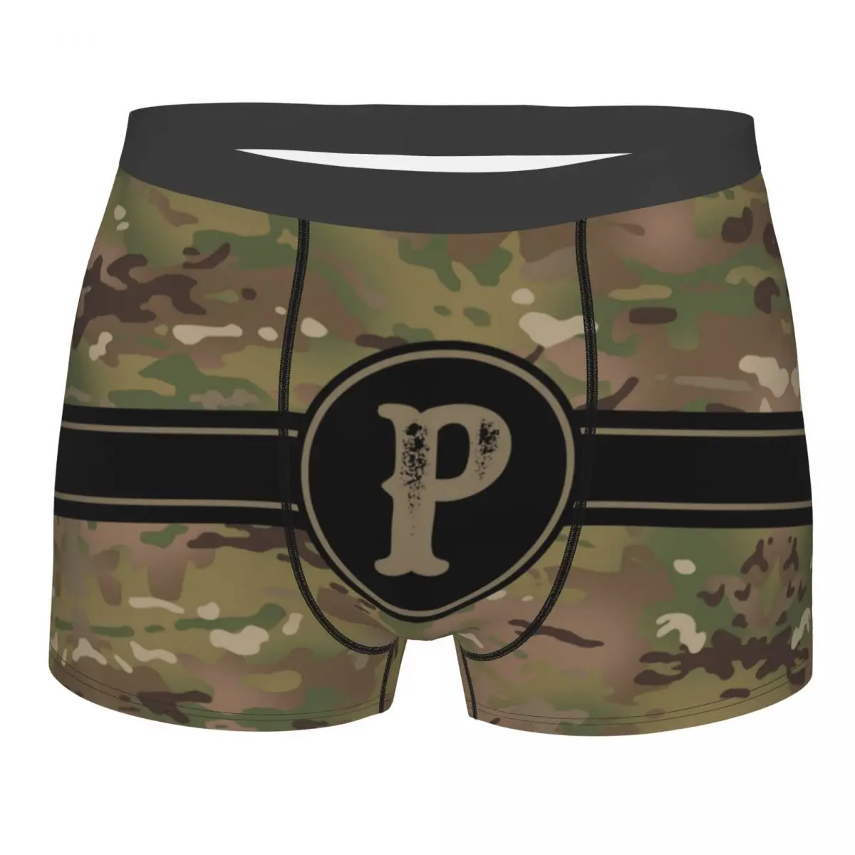 

Men's Army Camouflage Monogram Letter P Underwear Military Camo Funny Boxer Briefs Shorts Panties Male Soft Underpants