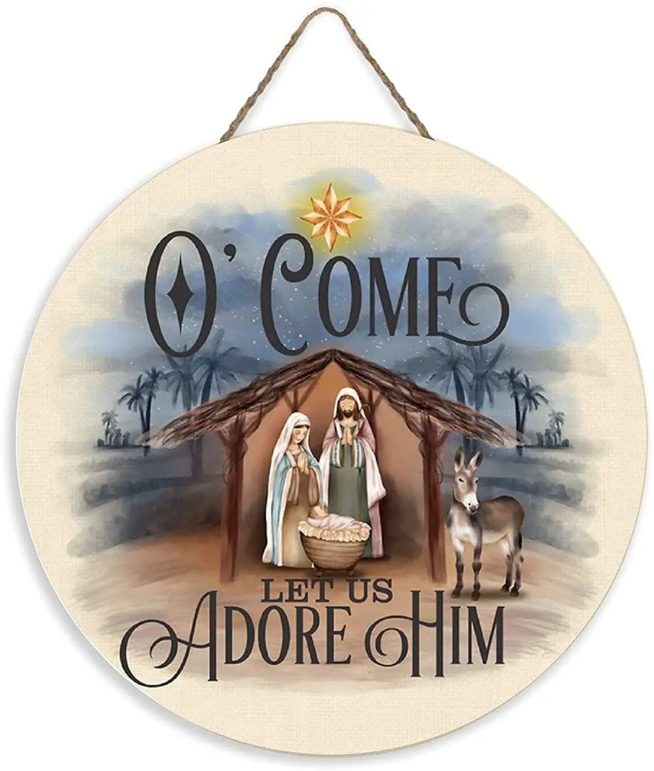 

Come Let Us Adore Him Circle Wood Sign Nativity Scene Christmas Wooden Sign Christmas Wood Hanging Sign Wall Art Home Decoration
