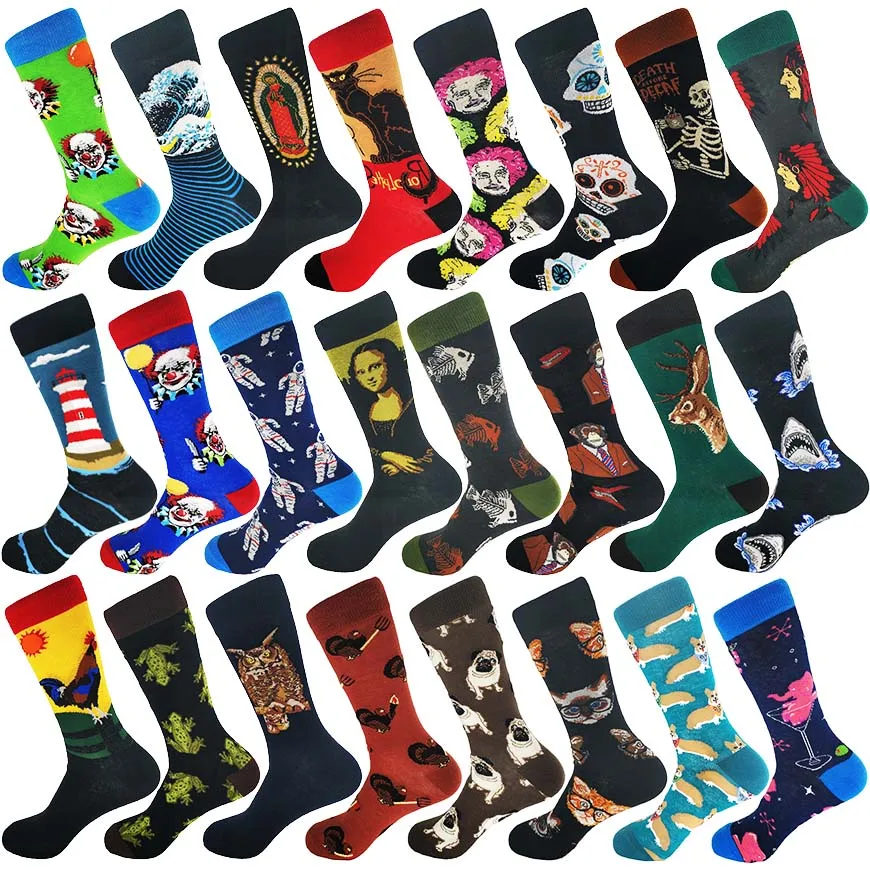 

colorful men's socks cotton cute pattern fashion streetwear novelty animal dog Shark clown painting interesting man women socks