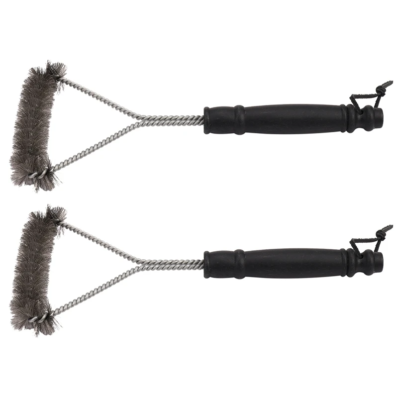 

2X Non-Stick Barbecue Grill BBQ Brush Steel Wire Bristles Cleaning Brushes With Handle Durable Cooking BBQ Tools
