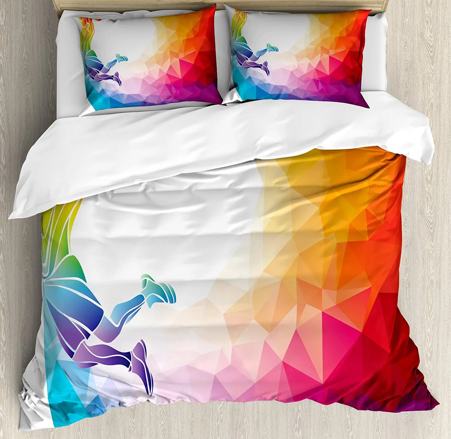 

Basketball Bedding Set For Bedroom Bed Home Rainbow Colored Theme with a Basketball Playe Duvet Cover Quilt Cover And Pillowcase