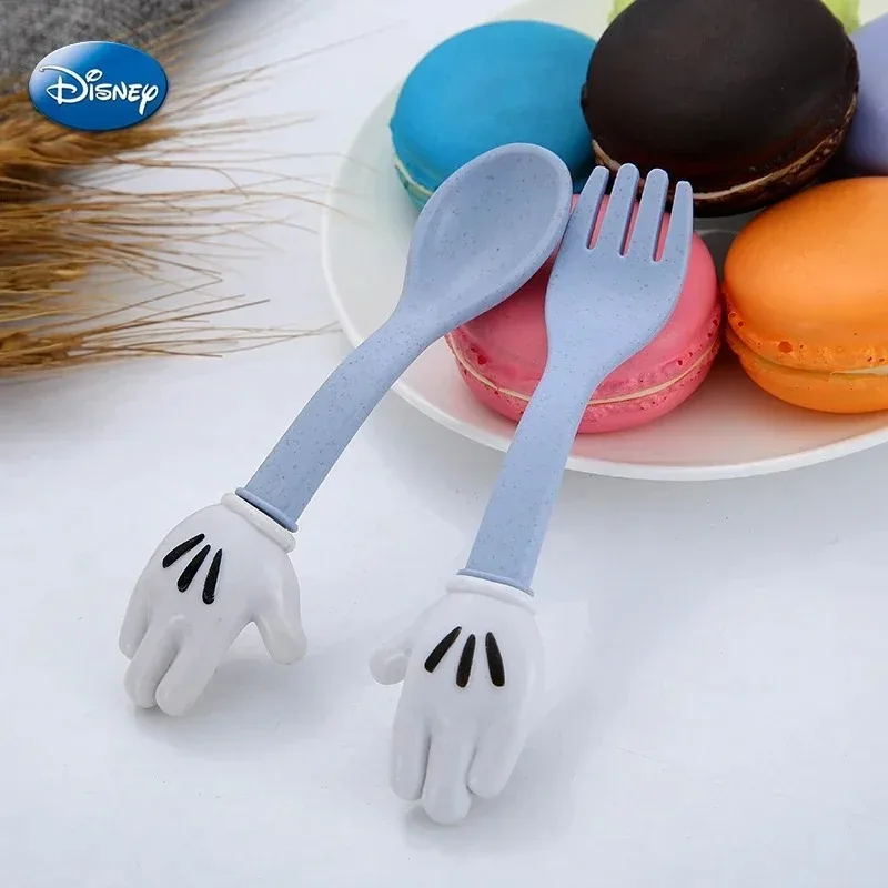 Фото Disney Микки Маус, вилка из пшеничной соломы, ложка, посуда, детский мультяшный милый обед, набор посуды, фруктовая вилка, десертная кофейная ложка, комплект №5