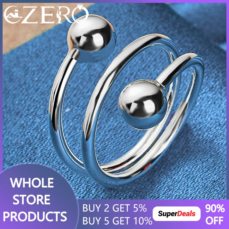 

ALIZERO 925 Стерлинговое Серебро Гладкие двойные 8 мм бусины Кольцо для женщин мужчин Обручальное модное обручальное искусственное ювелирное изделие шармы подарок