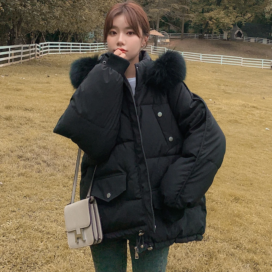 

Новинка 2023, зимние парки, Женская куртка, теплая верхняя одежда с хлопковой подкладкой и меховым воротником, базовое пальто с капюшоном, утепленная женская куртка