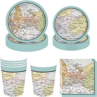 happy retirement party supplies world map disposable tableware travel party tableware plates cups napkins travel party supplies