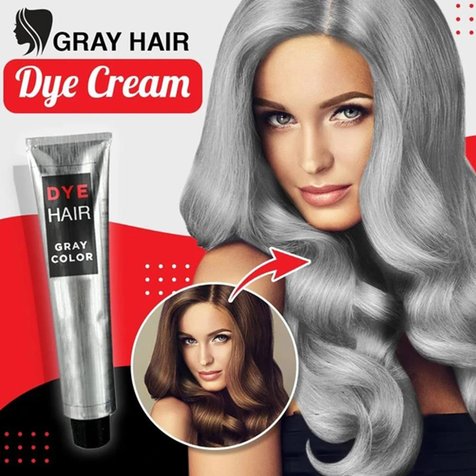 Unisex Gray Hair Dye Cream, DIY Fashion Permanent Light Gray