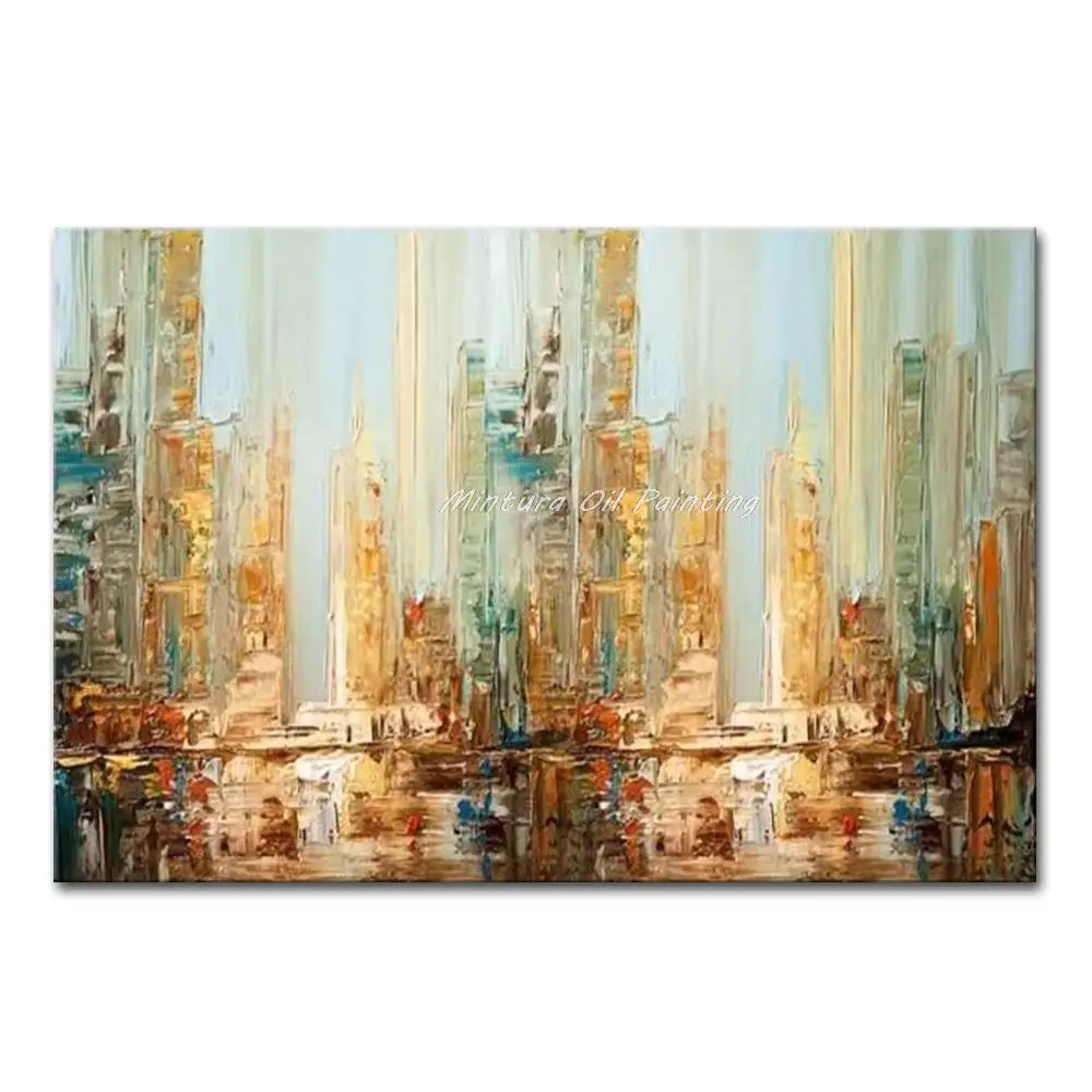 

Картина маслом ручной работы Mintura, холст с изображением города, абстрактная Настенная картина для гостиной, домашний декор, художественное оформление