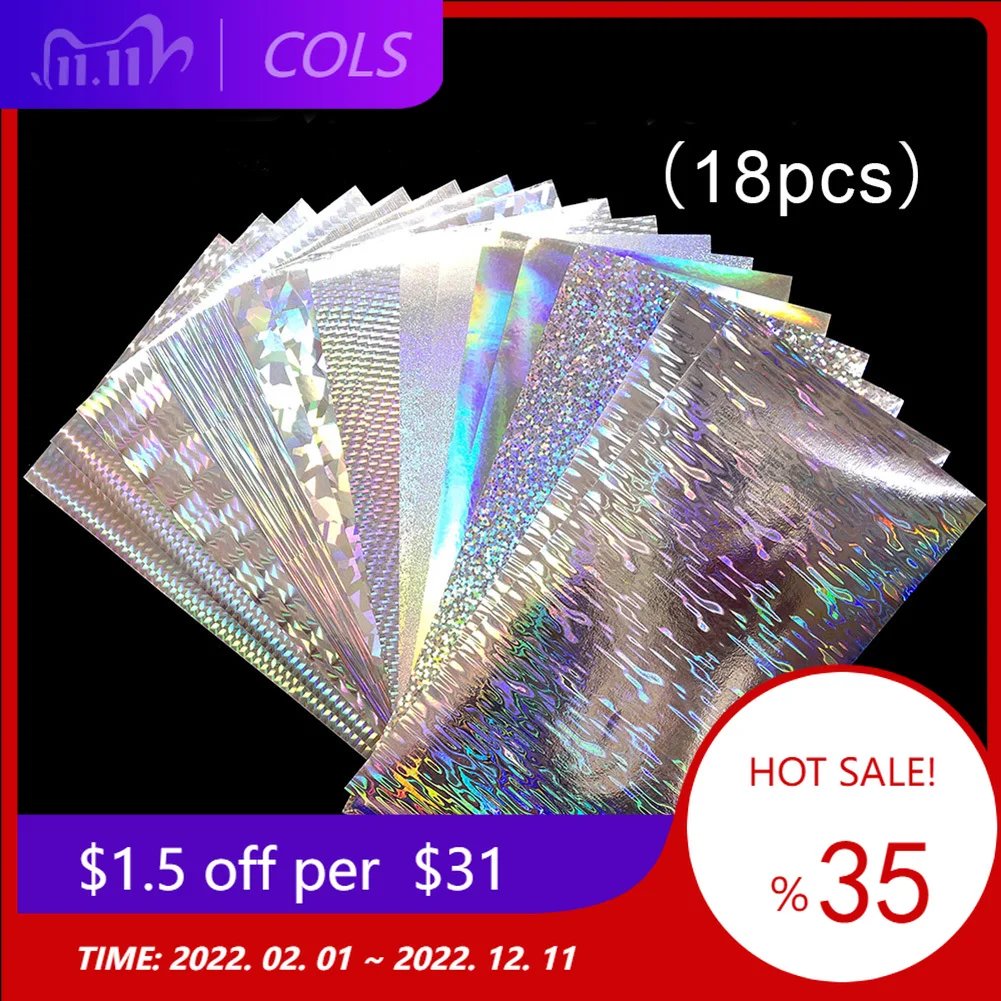 

18pcs Flash Tape Reflective Stickers Fishing Metal Lures Artificial Fish Scale Skin Style Lifelike Change Color