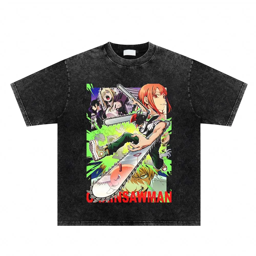 

Футболки из 100% хлопка мужская футболка с изображением бензопилы, футболки с рисунком японского аниме, уличная одежда, футболки с коротким рукавом, топы с принтом, потертые