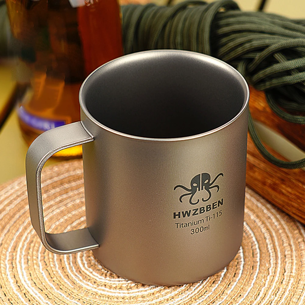 

1pc Kitchen Pure Titanium Cup 300ml Titanium Tea Cup Lightweight Outdoor Camping Tea Cup With Anti-slip Grip 7.6*7.6*8.5cm