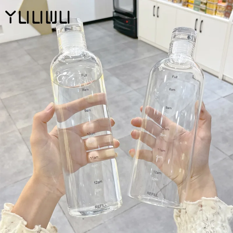 

Transparent with Time Scale Water Bottle Large Capacity Glass Milk Juice Cup Gift Leakproof Drop-Resistant Glass Containers