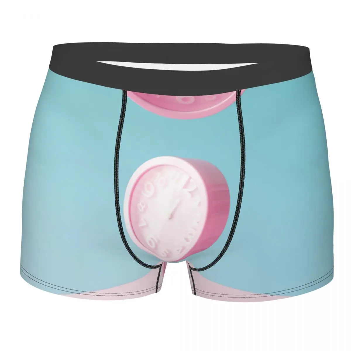 

New Breathable Boxer Men Underwear Soft Pastel Pink Wall Clocks On Blue Backdrop Falling Down Mens Boxers Man Breif