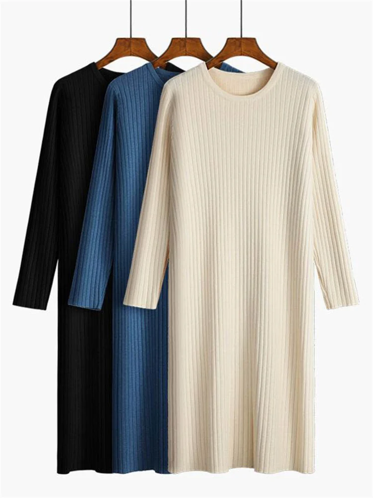 

Трикотажное платье для женщин, новинка сезона осень-зима 2023, модное свободное платье-свитер с длинным рукавом