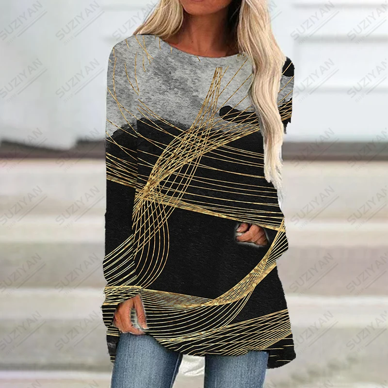 

Fashion 3D Printed Dress Spring and Autumn Party Casual Round Neck Dress Women's Loose Large Size Long Sleeve Dress